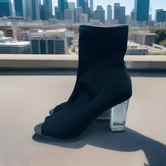 Parker & Sky Heels Womens Size 8 Black Boot Clear Heel Booties Stretch Open Toe - Picture 2 of 11